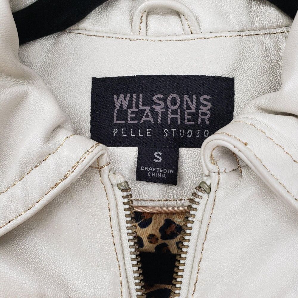 Wilsons Leather Pelle Studio Jacket Womens Small Ivory Genuine Leather Zip Front - Picture 4 of 11
